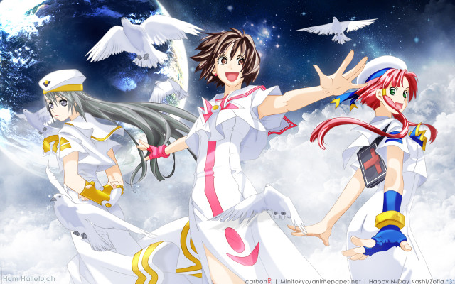 Anime girls white dresses flying free wallpaper - medium preview image