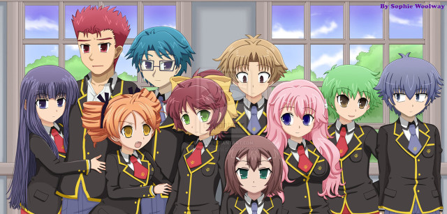Anime characters group pose window free wallpaper - medium preview image