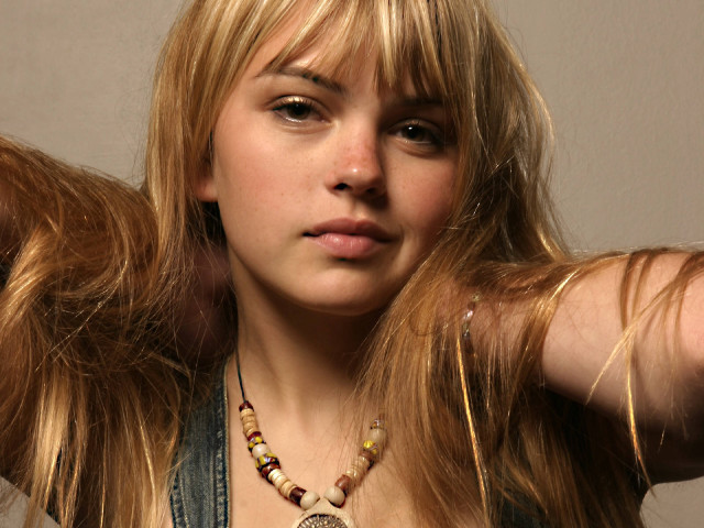 Blonde woman necklace beads shoulder free wallpaper - medium preview image