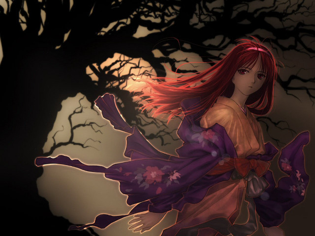 Woman red hair dress walking free wallpaper - medium preview image