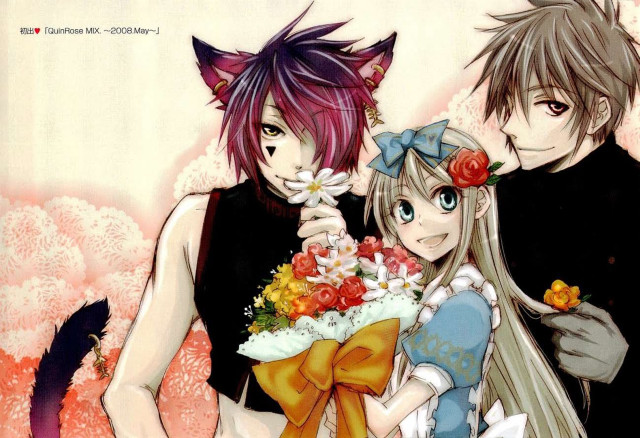 Anime characters holding flowers cat free wallpaper - medium preview image