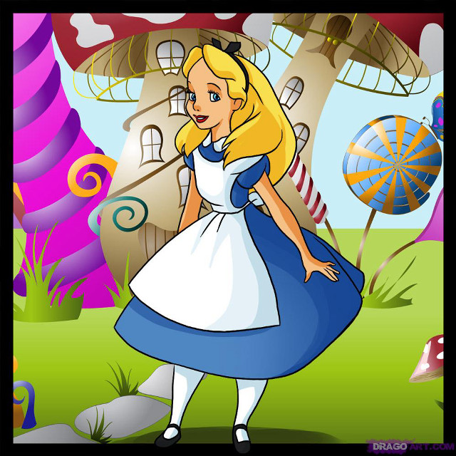 Cartoon woman blue dress house free wallpaper - medium preview image