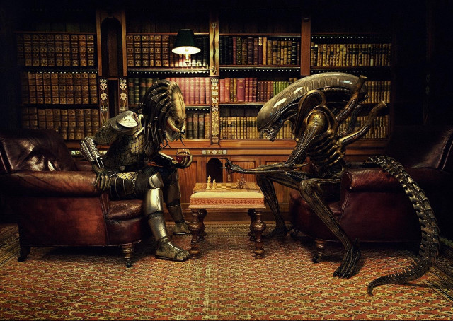 Alien statues library reading coffee free wallpaper - medium preview image