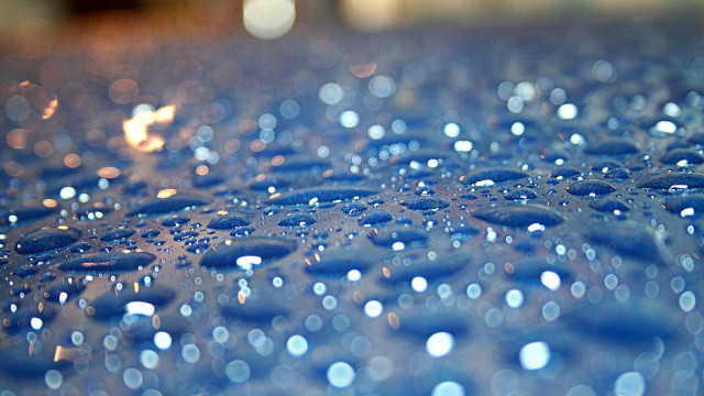 Water droplets blue surface macro free wallpaper - medium preview image
