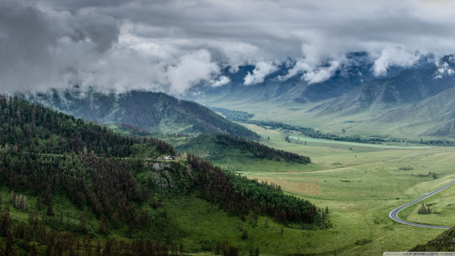 Valley winding road mountains cloudy free wallpaper - medium preview image