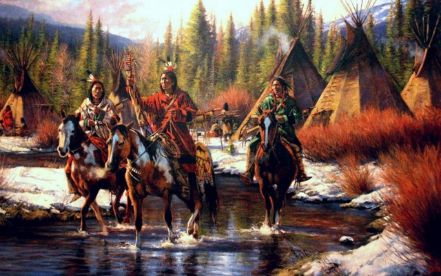 Native americans horse river teepee free wallpaper - medium preview image