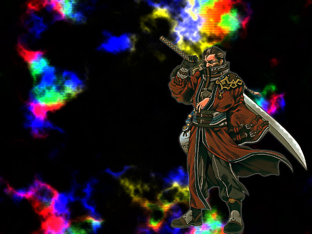 Man red coat sword multicolored free wallpaper - medium preview image