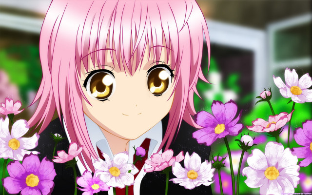 Girl pink hair flowers green free wallpaper - medium preview image