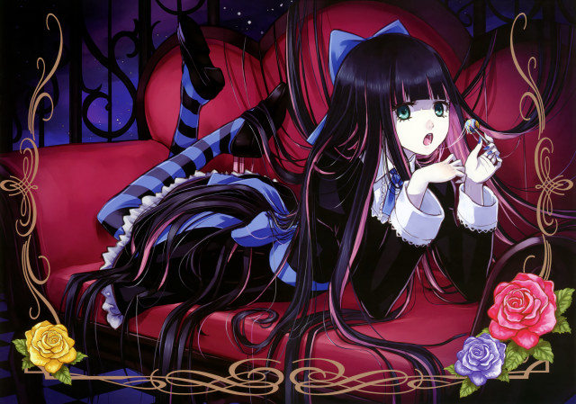 Anime girl red couch phone free wallpaper - medium preview image