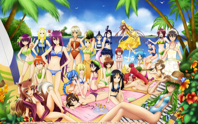 Beach girls palm trees anime free wallpaper - medium preview image
