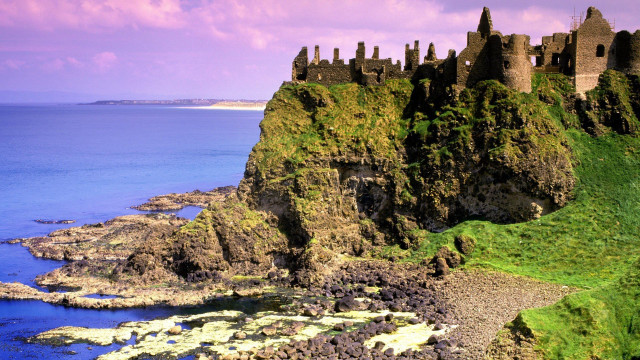 Castle cliff ocean purple sky free wallpaper - medium preview image