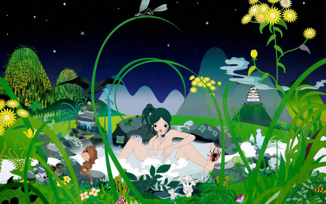 Woman bathtub wildflowers plants night free wallpaper - medium preview image