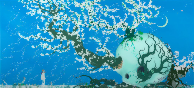 Tree white flowers man blue free wallpaper - medium preview image