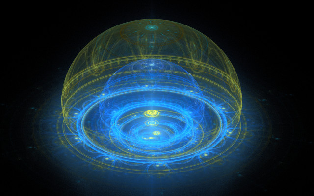 Blue yellow object hologram planet free wallpaper - medium preview image