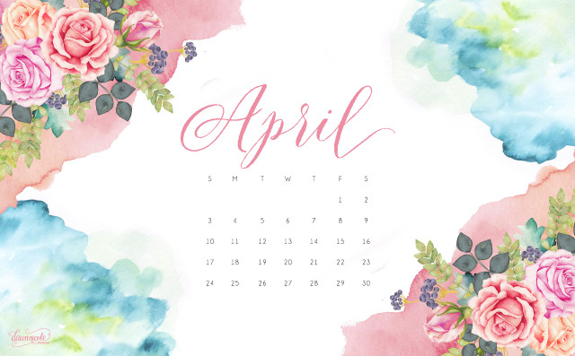 April watercolor calendar flowers rose free wallpaper - medium preview image