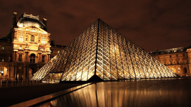 Glass pyramid night building lights free wallpaper - medium preview image