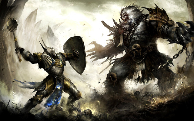 Men armor fighting cave demon free wallpaper - medium preview image