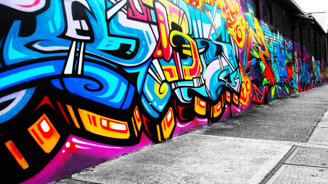 Graffiti wall skateboard person sidewalk free wallpaper - medium preview image