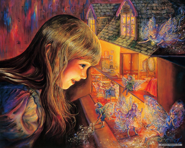 Girl looking window fairy figures free wallpaper - medium preview image