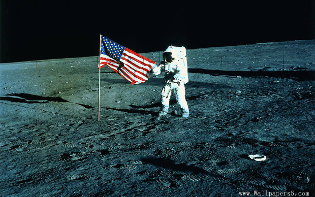 Astronaut moon flag pole flag free wallpaper - medium preview image