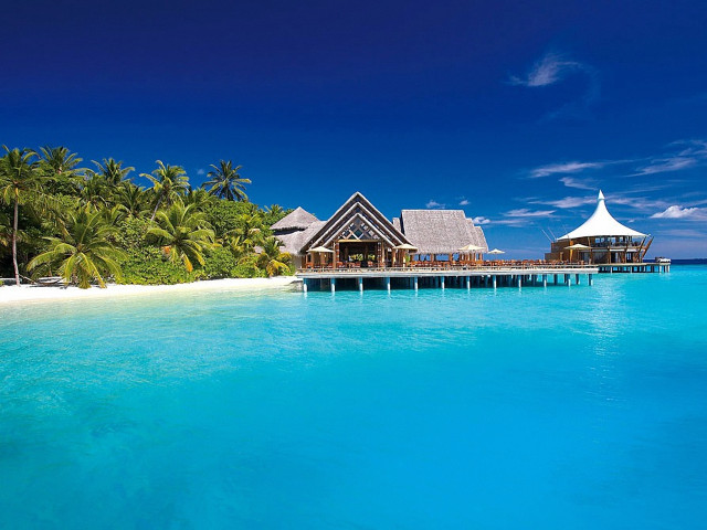 Beach resort pier hut ocean free wallpaper - medium preview image