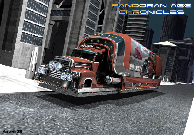 Red truck city night neon free wallpaper - medium preview image