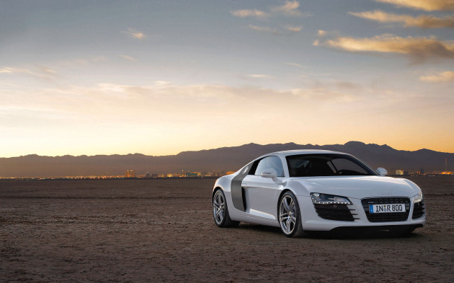 White car desert sunset mountains free wallpaper - medium preview image