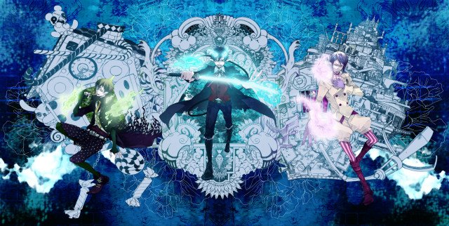 Anime characters group blue background #18 free wallpaper - medium preview image