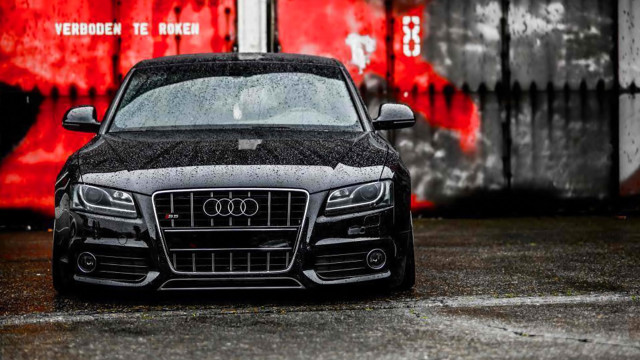 Black car red truck graffiti free wallpaper - medium preview image