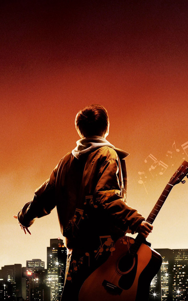 Man guitar city skyline night free wallpaper - medium preview image