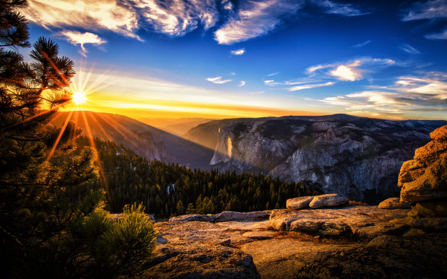 Sunset mountain valley trees foreground #2 free wallpaper - medium preview image