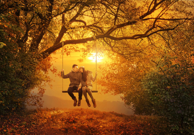 Couple swing park sunset sunrise free wallpaper - medium preview image