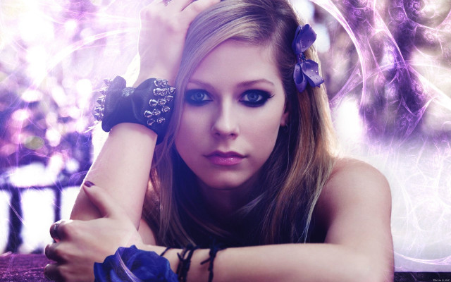 Woman blue eyes purple dress free wallpaper - medium preview image