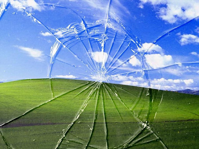 Cracked window green field blue #3 free wallpaper - medium preview image