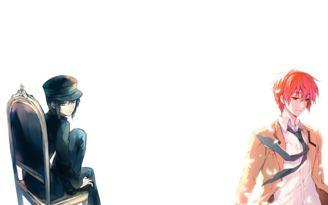 Anime characters sitting chair white free wallpaper - medium preview image