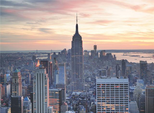 City skyline sunset water background free wallpaper - medium preview image
