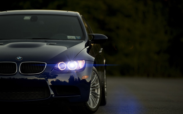 Blue car bright headlight parked free wallpaper - medium preview image