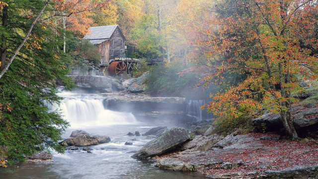 Small waterfall forest house stream free wallpaper - medium preview image