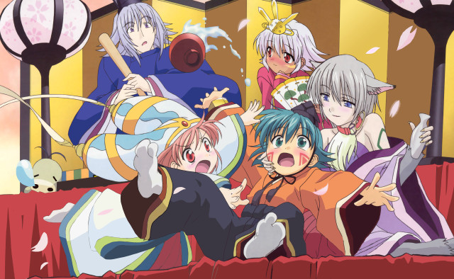 Anime characters group picture building free wallpaper - medium preview image