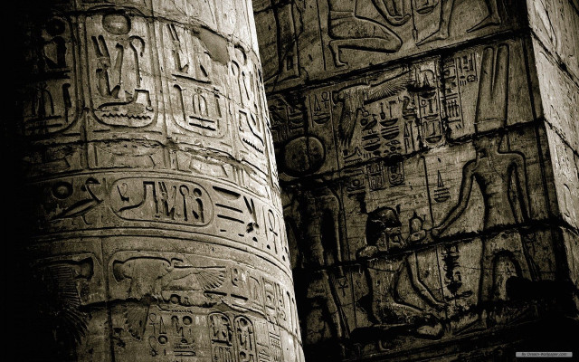 Egyptian columns writing clock wall free wallpaper - medium preview image