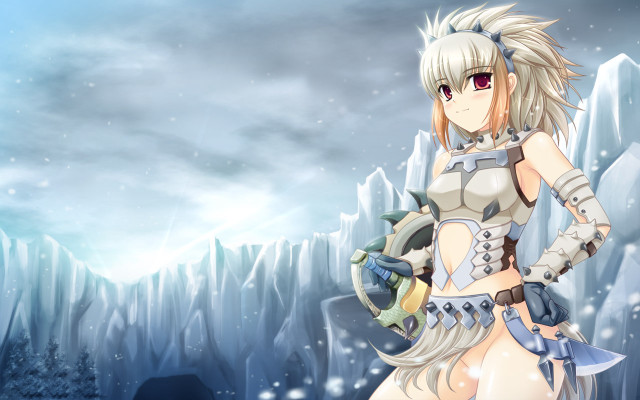 Woman snowy mountain sword armor free wallpaper - medium preview image