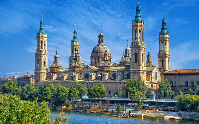 Large building towers river trees free wallpaper - medium preview image