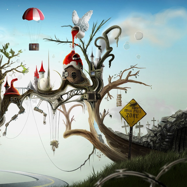 Surreal tree house bird red free wallpaper - medium preview image