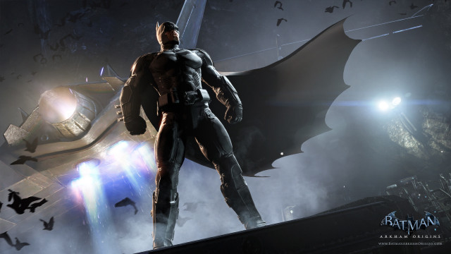 Batman standing ledged batmobile plane free wallpaper - medium preview image