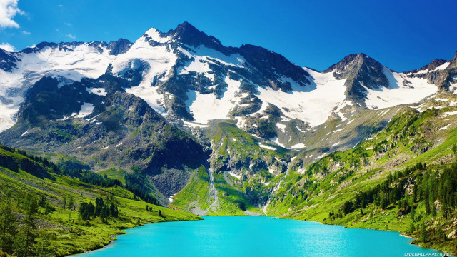 Mountain lake blue sky clouds #5 free wallpaper - medium preview image