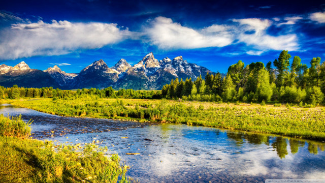 River forest blue sky clouds free wallpaper - medium preview image
