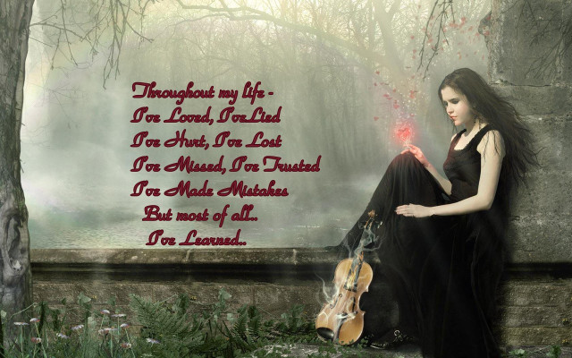 Woman sitting ledged violin poem free wallpaper - medium preview image