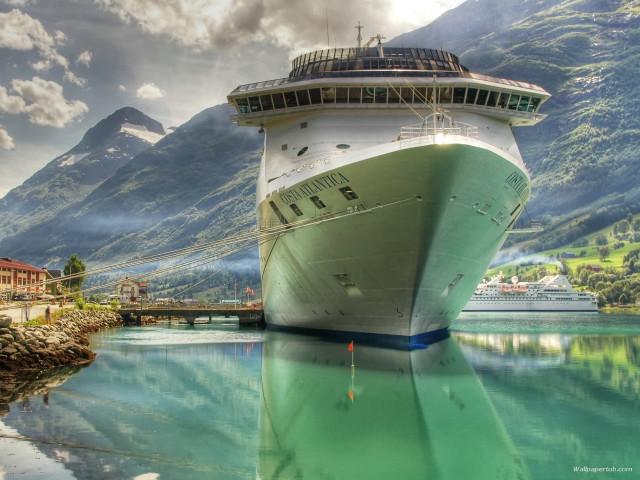 Cruise ship harbor mountains dock free wallpaper - medium preview image