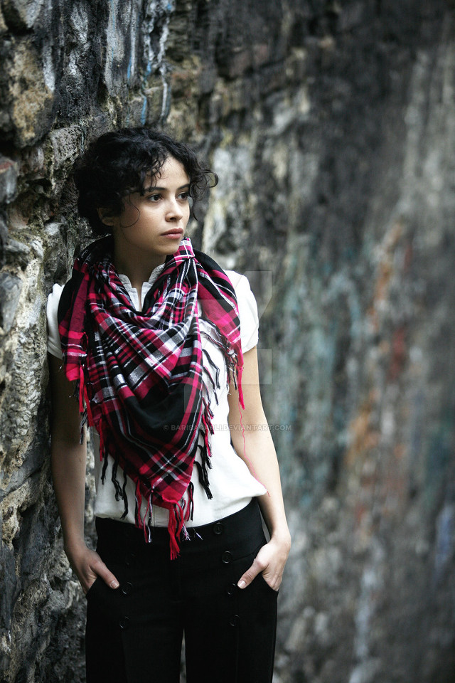 Woman scarf white shirt black free wallpaper - medium preview image