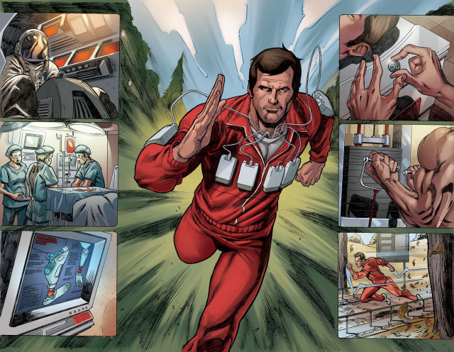 Man red suit running field free wallpaper - medium preview image